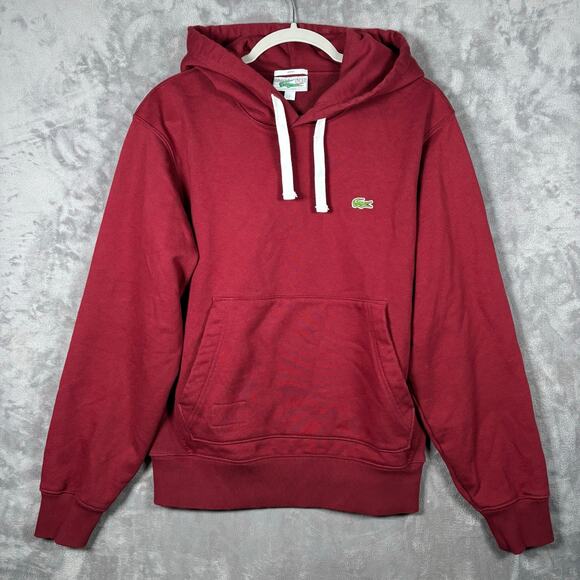 Lacoste Classique Heavyweight Hoodie Burgundy Croc Logo Unisex Small - Picture 1 of 7